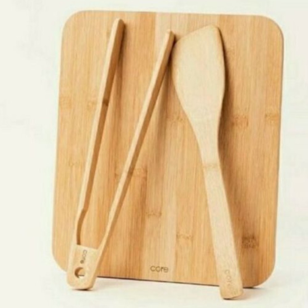Core Bamboo Serve Set Cutting Chopping Board Spatula Tongs